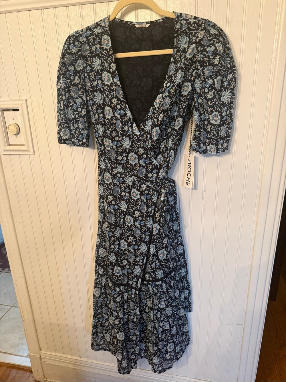 St. Roche Pearl Navy Blue Wrap Midi Length Dress Size 4